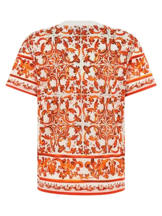Dolce & Gabbana Maiolica-Print Cotton T-shirt - Orange