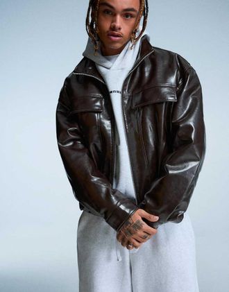 Bershka Giacca marrone effetto pelle