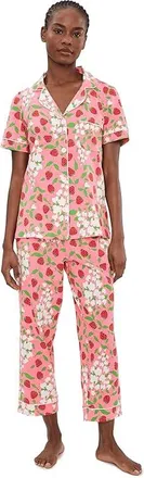 Bedhead Pajamas Short Sleeve Cropped Cotton Knit Pajama Set Womens Pajama Sets Spring Berry : LG (US 12-14), Cotton/Down/Elastane