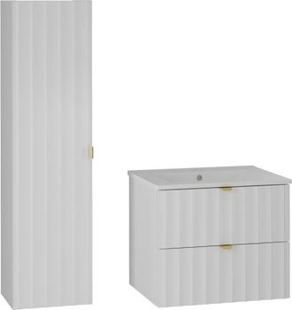 Petits Meubles Set de muebles con lavabo encastrado y columna estratificado Blanco