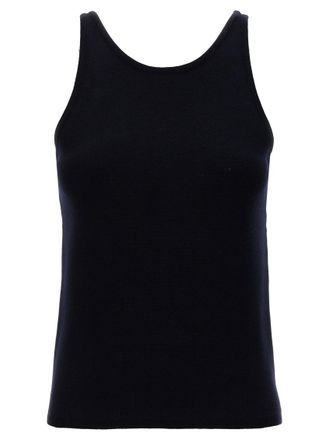 Max Mara Navy Blue Solid Round Neck Top