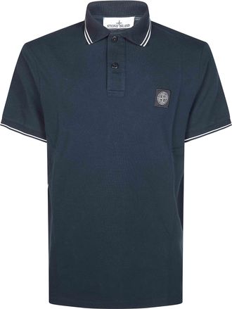 Stone Island Solid Navy Double Stripes Polo Shirt