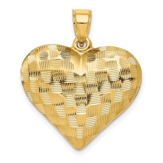 Diamond2Deal 14k Yellow Gold Polished Basket Weave Pattern 3-D Puffed Heart Pendant