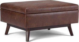 Simpli Home Owen 34In Mid Century Modern Rectangle Coffee Table Storage Ottoman
