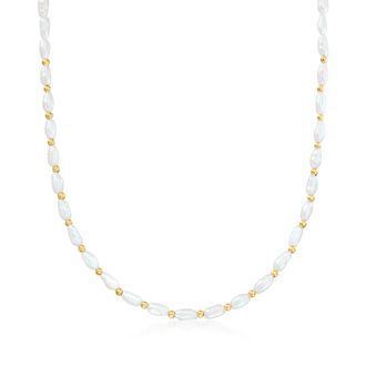 RS Pure by Ross-Simons 3-3.5mm Cultured Baroque Pearl and 14kt Yellow Gold Bead Necklace