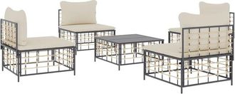 vidaXL Juego De Muebles De Jard&iacute;n 5 Pzas Y Cojines Rat&aacute;n Pe Antracita Vidaxl