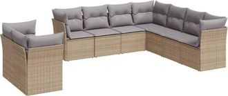 vidaXL Set De Sof&aacute;s De Jard&iacute;n 9 Pzas Con Cojines Rat&aacute;n Sint&eacute;tico Beige Vidaxl