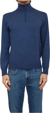 Paul & Shark Maglia Zip Lana Lyocell - Heren - Coltruien - Blauw - M - Wol - Truien & Vesten