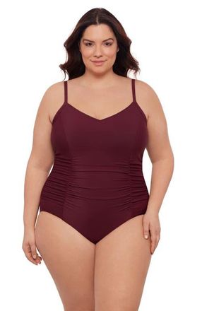 Aqua Green Plus Size Princess Seam V-Neck Side Shirred Adjustable One-Piece Swimsuit in Currant at Nordstrom, Size 1X