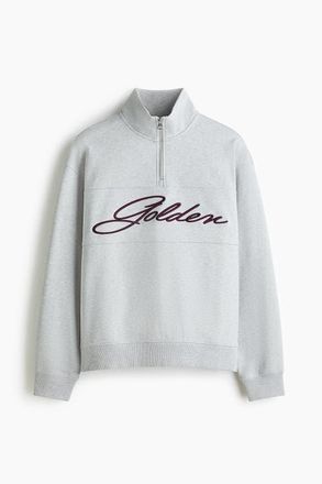 H&M Relaxed Fit Zip-top Sweatshirt in Gray Melange/golden at Nordstrom, Size Xxx-Large