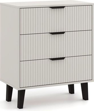 Topeshop Sonia - Com&ograve; a 3 cassetti con frontali scanalati in stile scandinavo - 70x39x81,5 cm - Mobile contenitore - Beige Cachemire