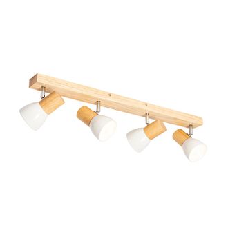 QAZQA R&uacute;stico Plaf&oacute;n De Madera Con Foco Blanco Ajustable 4-luces - Thorin /acero Rectangular Adecuado Para Led Max. 4 X 40 Watt - Qazqa