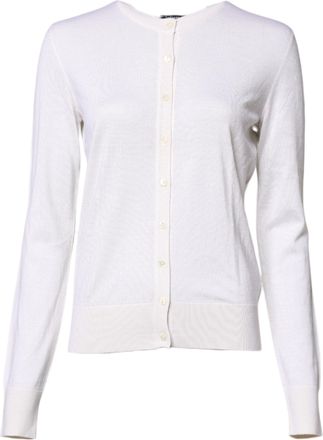 Dolce & Gabbana White Cashmere Crew Neck Top Cardigan Womens Sweater
