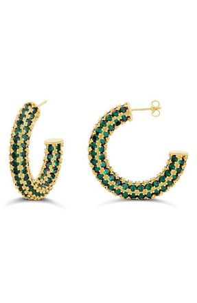 SHYMI Colored Crystal Pav&eacute; Hoop Earrings in Gold/Green at Nordstrom
