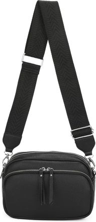 Generic Crossbody Bag with Adjustable Geometric Strap, Vegan Leather, Double Zipper Compartment (Black)