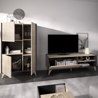 Dmora Conjunto De Muebles De Sala Tulare, Cajones, Modular, 5 Estantes, Roble Marr&oacute;n