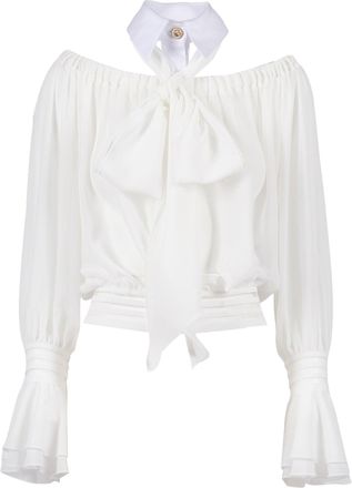 Elisabetta Franchi Off Shoulder Voluminous Bow Blouse