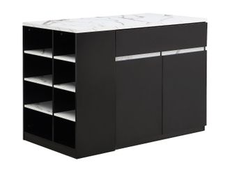 Vente-Unique Isla central de cocina con almacenamiento - Efecto m&aacute;rmol blanco y negro - MEILI