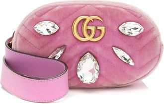 Gucci Pink Matelasse Velvet Crystal Gg Marmont Belt Bag - Size 34 / 85 (Authentic Pre-Loved)