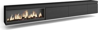 Skraut Home Mueble tv efecto madera negro 317x35x45cm chimenea efecto fuego