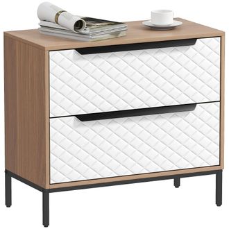 OEM C&oacute;moda Con 2 Cajones De Tela Frentes Con Patr&oacute;n De Diamante Para Sal&oacute;n Oficina Vestidor Natural Y Blanco