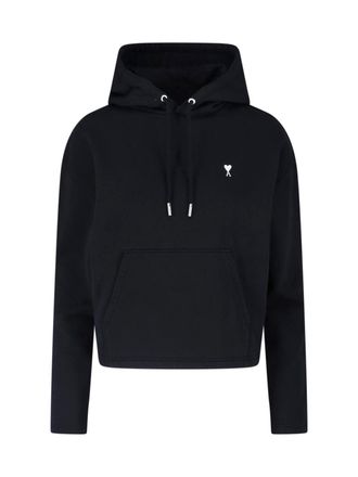 Ami Black Ami de Coeur Cropped Hoodie