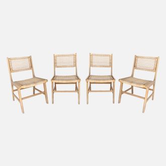 Sweeek Silla De Ca&ntilde;a Y Madera, Set De 4