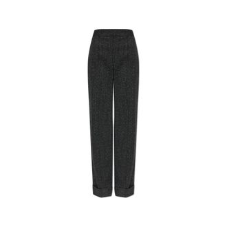 Alexander McQueen Alexander McQueen, Wide Trousers, female, Gray, Size: M Wool Trousers with Vertical Stitching on the Legs