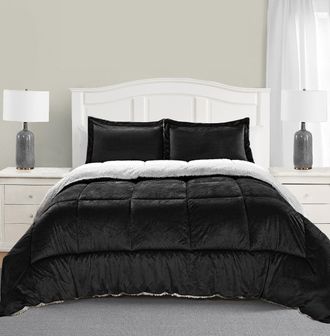 Elegant Comfort 3-Piece Micro-Suede Reversible Sherpa - Solid Color Design Comforter Set