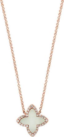 Effy 14K Rose Gold Mother of Pearl Clover Diamond Necklace in 14K Gold at Nordstrom, Size 16