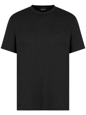 Giorgio Armani Black Short-Sleeve Cotton Tonal Logo T-Shirt