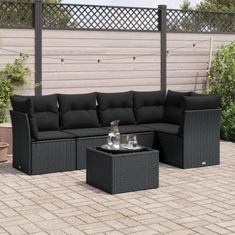 vidaXL Vidaxl - Set Divano Da Giardino 6 Pz Con Cuscini Nero In Polyrattan