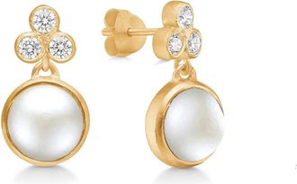 Frk. Lisberg Accessoires, Dames, Geel, ONE Size, Parel oorbellen met zirkonia stenen