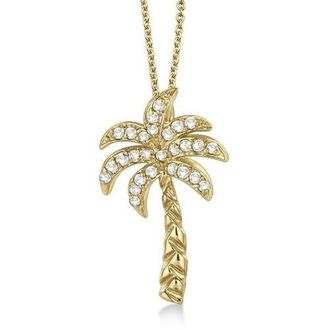Allurez Palm Tree Shaped Diamond Pendant Necklace 14k in Yellow Gold at Nordstrom, Size 18