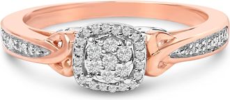 House of Brilliance 14K Rose Gold Plated Sterling Silver 1/6 Cttw Diamond Knot Cluster Ring