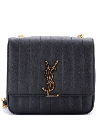 Saint Laurent Black Quilted Grainy Leather Vicky Crossbody Vertical Medium (Authentic Pre-Loved)