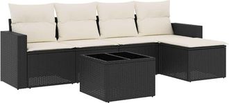 vidaXL Vidaxl - Set De Sof&aacute;s De Jard&iacute;n 6 Piezas Y Cojines Rat&aacute;n Sint&eacute;tico Negro