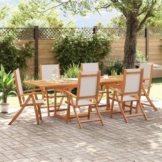 Berkfield Home 7 Piece Garden Dining Set Solid Wood Acacia & Textilene in Brown