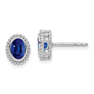 Diamond2Deal 14k White Gold Oval Sapphire Stud Earrings