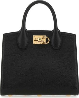 Ferragamo Black Leather The Studio Handbag