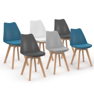 IDMarket Set Di 6 Sedie Sara Mix Cromatico: Bianca, Grigio Chiaro, 2 Blu Anatra, 2 Grigio Scuro