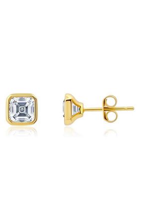Crislu Asscher Cubic Zirconia Stud Earrings in Gold at Nordstrom