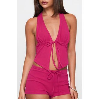 Princess Polly Obviously Tie Front Halter Top in Pink at Nordstrom, Size 12