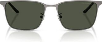 Emporio Armani 57mm Polarized Rectangular Sunglasses in Gunmetal /Polar Dark Green at Nordstrom