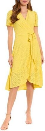 London Times Jersey Eyelet Faux Wrap Dress in Snapdragon at Nordstrom Rack, Size 6P