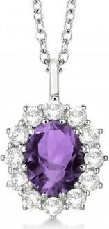 Allurez Oval Amethyst & Diamond Pendant Necklace 14k White Gold (3.60ctw)