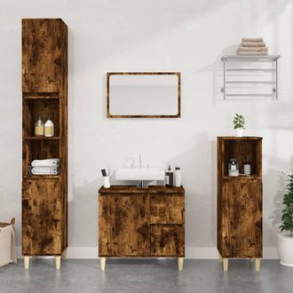 vidaXL Armario De Ba&ntilde;o Madera Contrachapada Roble Ahumado 30x30x190 Cm Vidaxl