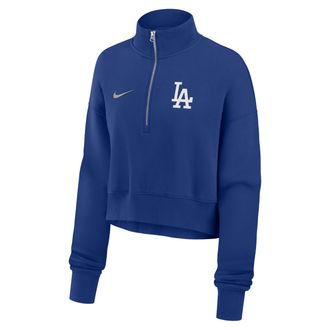 Nike Los Angeles Dodgers Phoenix Nike Womens MLB Cropped 1/4-Zip Crew in Blue | 01N94EWLD-LMW