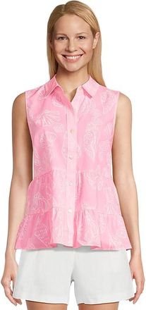 Lilly Pulitzer Breah Sleeveless Button D Womens Blouse Rousseau Pink Cool As Shell Overprint : 00, Cotton
