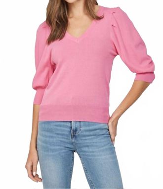 Fate Puff Sleeve V-Neck Sweater In Hot Pink